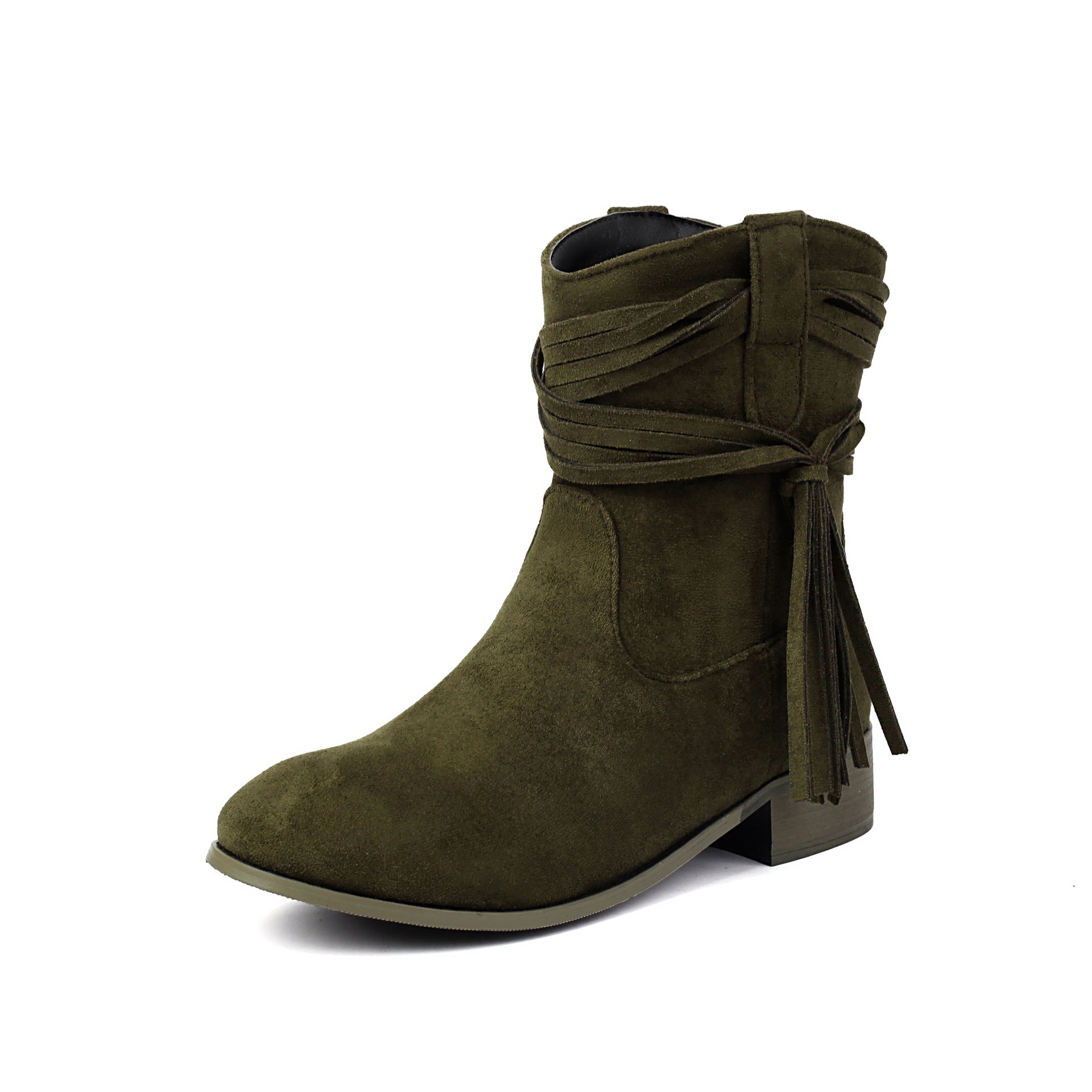 Short Boots Round Toe Foreign Trade Suede Tassel Women's Shoes Green