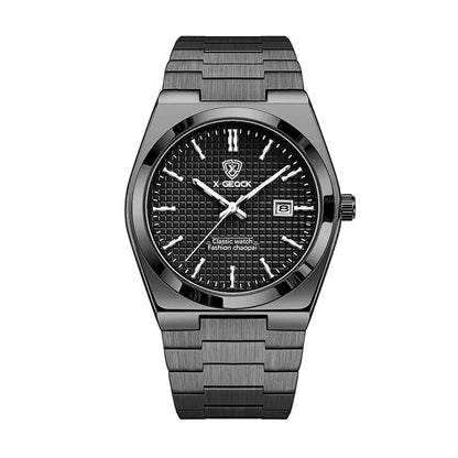 Butterfly Clasp Men's Quartz Swiss Watch Black Steel Belt Black Surface