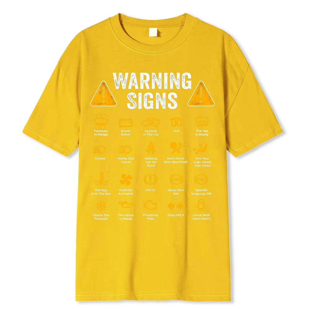 Funny Driving Warning Signs 101 Auto Mechanic Gift Driver T-Shirt Oversized Casual T Shirt Cotton Mens Tops Tees Cotton Clothing Yellow