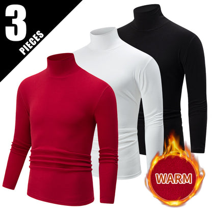 Autumn And Winter Men's Solid Color Versatile High-neck Base Layer Casual Fleece Top Black And White Red