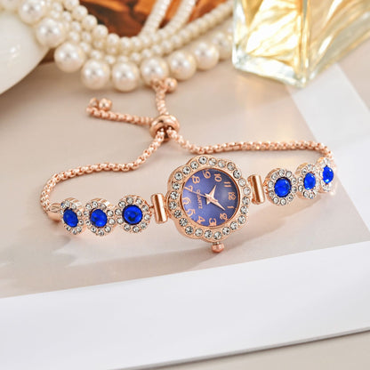 Free Pull-out Bracelet Women's Watch Fashion Color Diamond Rose Gold Blue