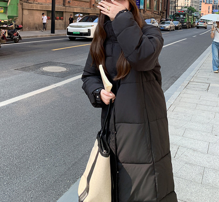 Women's Mid-length Over-the-knee Cotton Coat Black