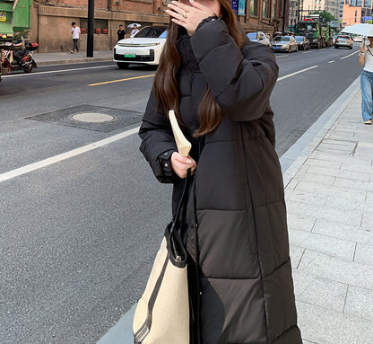 Women's Mid-length Over-the-knee Cotton Coat Black