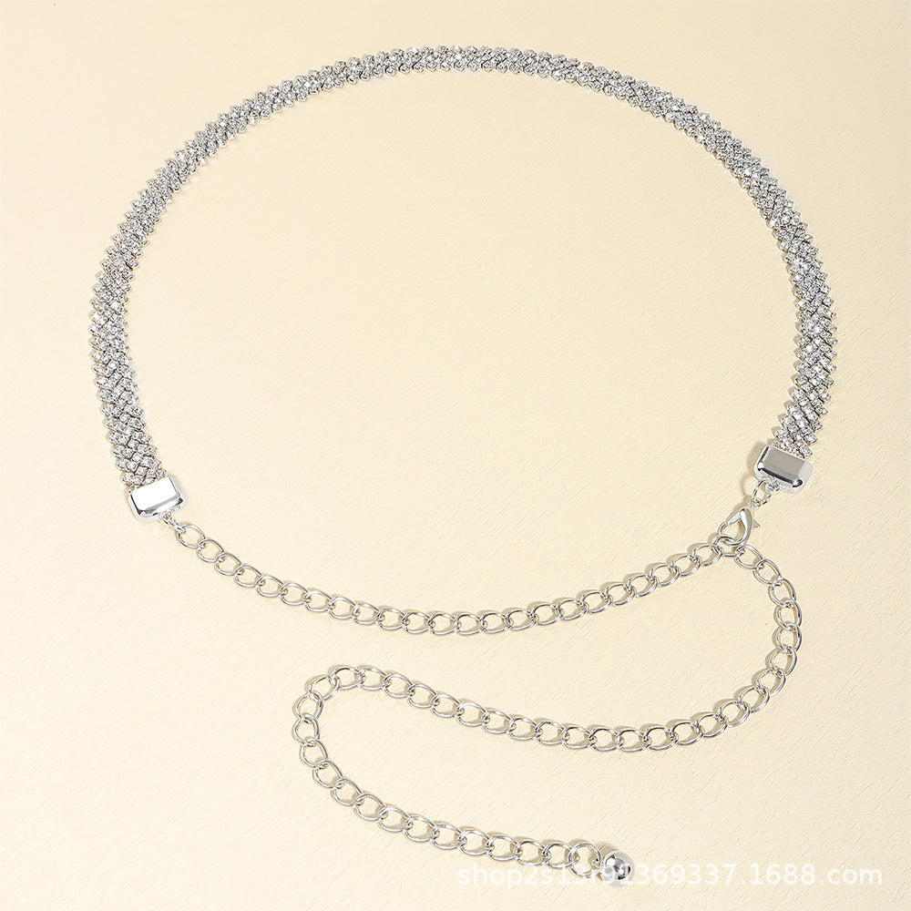 Crystal Chain Rhinestone Inlaid Waist Chain Silver