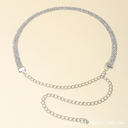 Crystal Chain Rhinestone Inlaid Waist Chain Silver