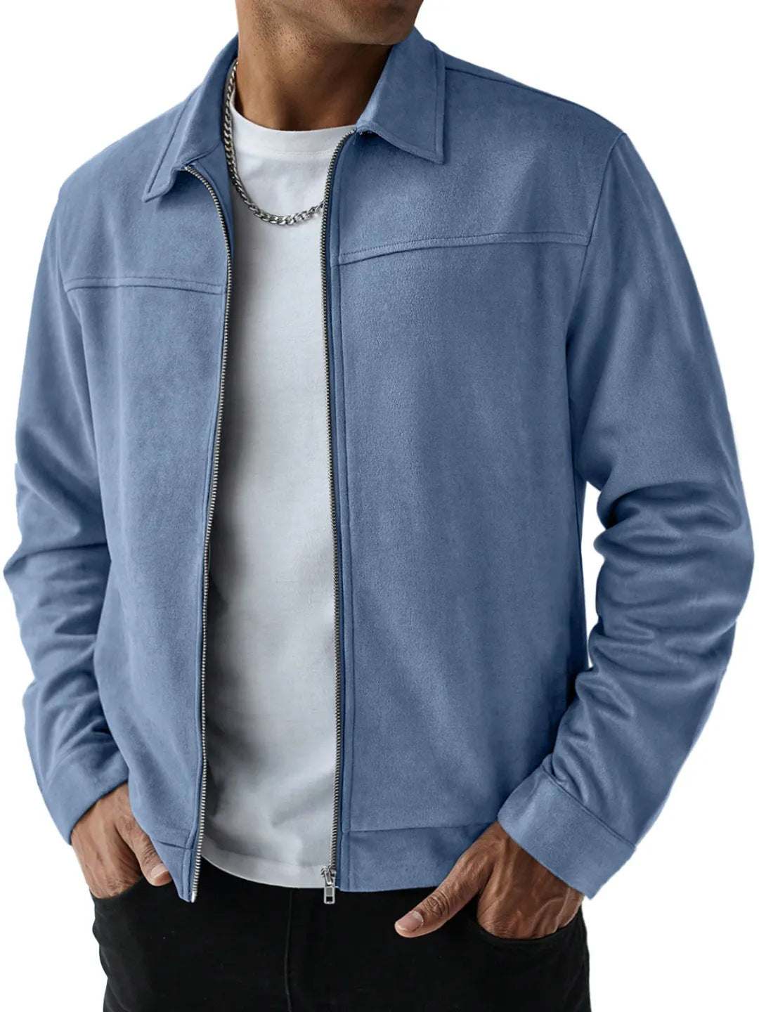 Fashionable Casual Versatile Long Sleeve Jacket For Men Sea Blue