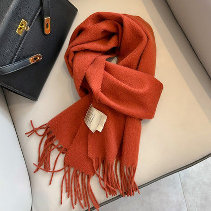Personality Pure Wool Scarf For Women Brick Red