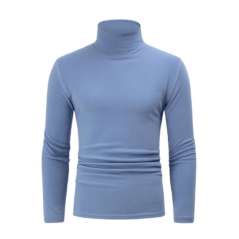 Autumn And Winter Men's Solid Color Versatile High-neck Base Layer Casual Fleece Top Sky Blue
