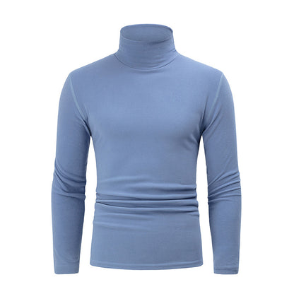 Autumn And Winter Men's Solid Color Versatile High-neck Base Layer Casual Fleece Top Sky Blue