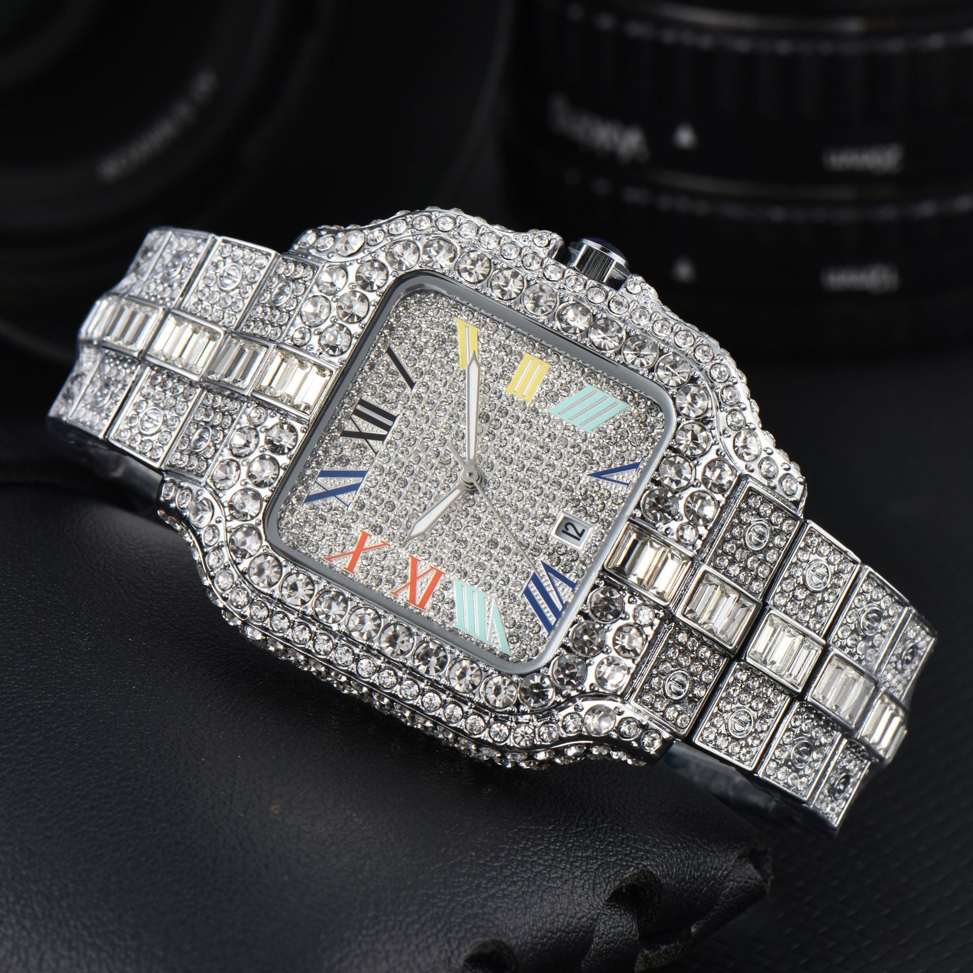 Men's Square Fashion Trend Full Diamond Watch Color 1