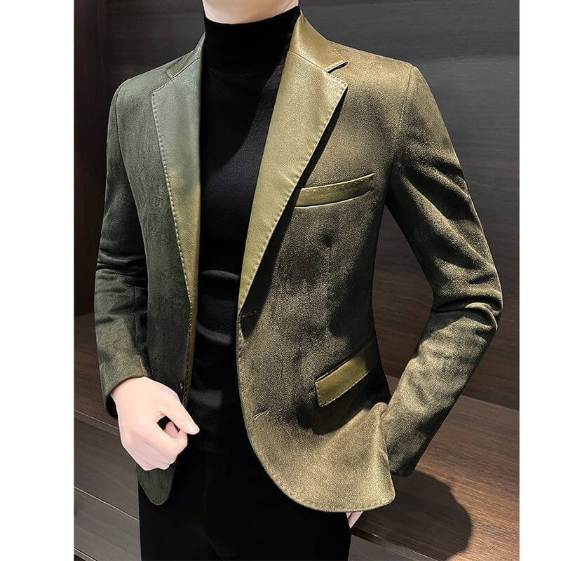 Fashion Casual Men's Patchwork Jacket Army Green