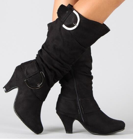 Fashion Brushed Velvet Spring And Autumn Women's Boots Black