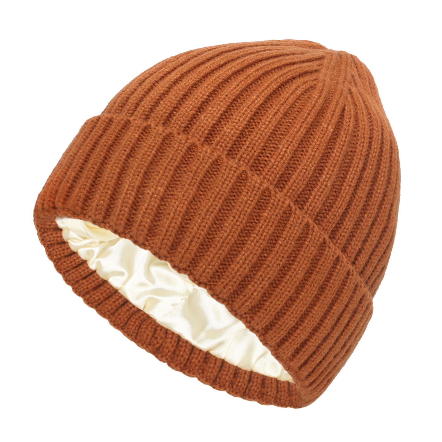 Satin Warm All-matching Slipover Knitted Hat Caramel Color