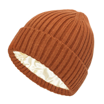 Satin Warm All-matching Slipover Knitted Hat Caramel Color