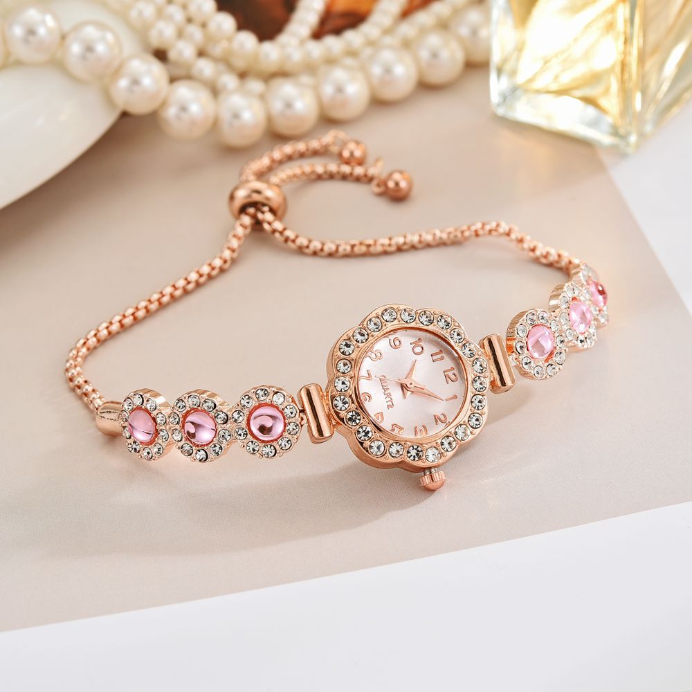 Free Pull-out Bracelet Women's Watch Fashion Color Diamond Rose Gold Pink