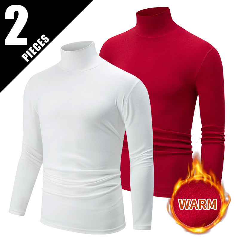 Autumn And Winter Men's Solid Color Versatile High-neck Base Layer Casual Fleece Top White And Red