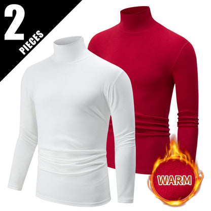 Autumn And Winter Men's Solid Color Versatile High-neck Base Layer Casual Fleece Top White And Red