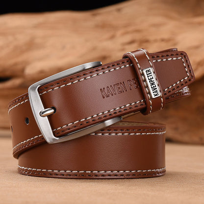 Men's Simple And Versatile Leather Cowhide Belt Yellow Brown