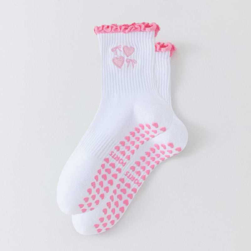 Women's Yoga Socks Professional Non-slip Pink Lace Love Heart