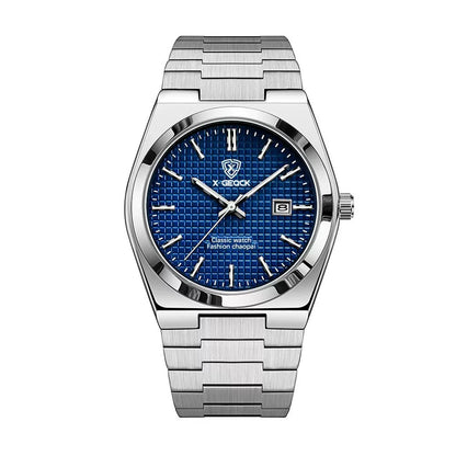 Butterfly Clasp Men's Quartz Swiss Watch Steel Strip Dark Blue Surface