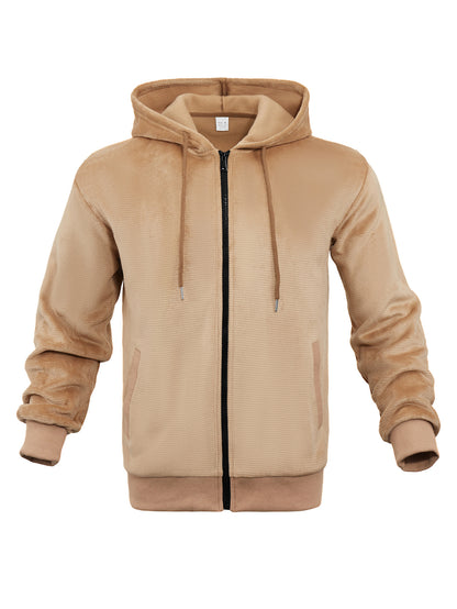 Fashion Casual Zippered Hooded Sweatshirt For Men Khaki