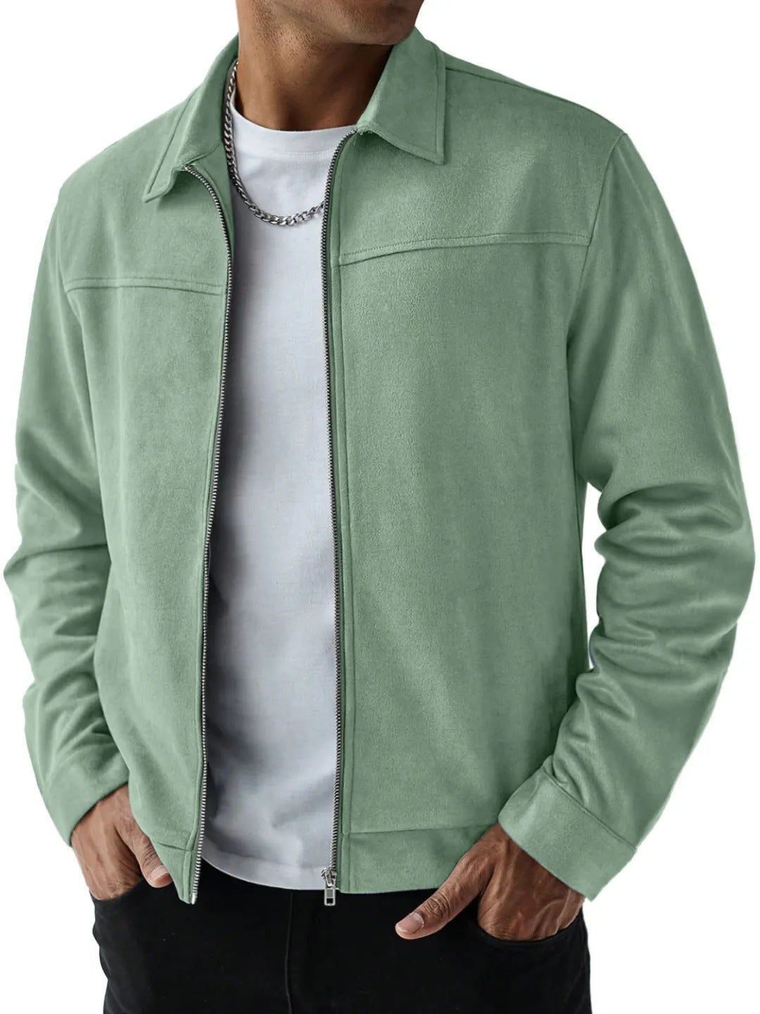 Fashionable Casual Versatile Long Sleeve Jacket For Men Light Green