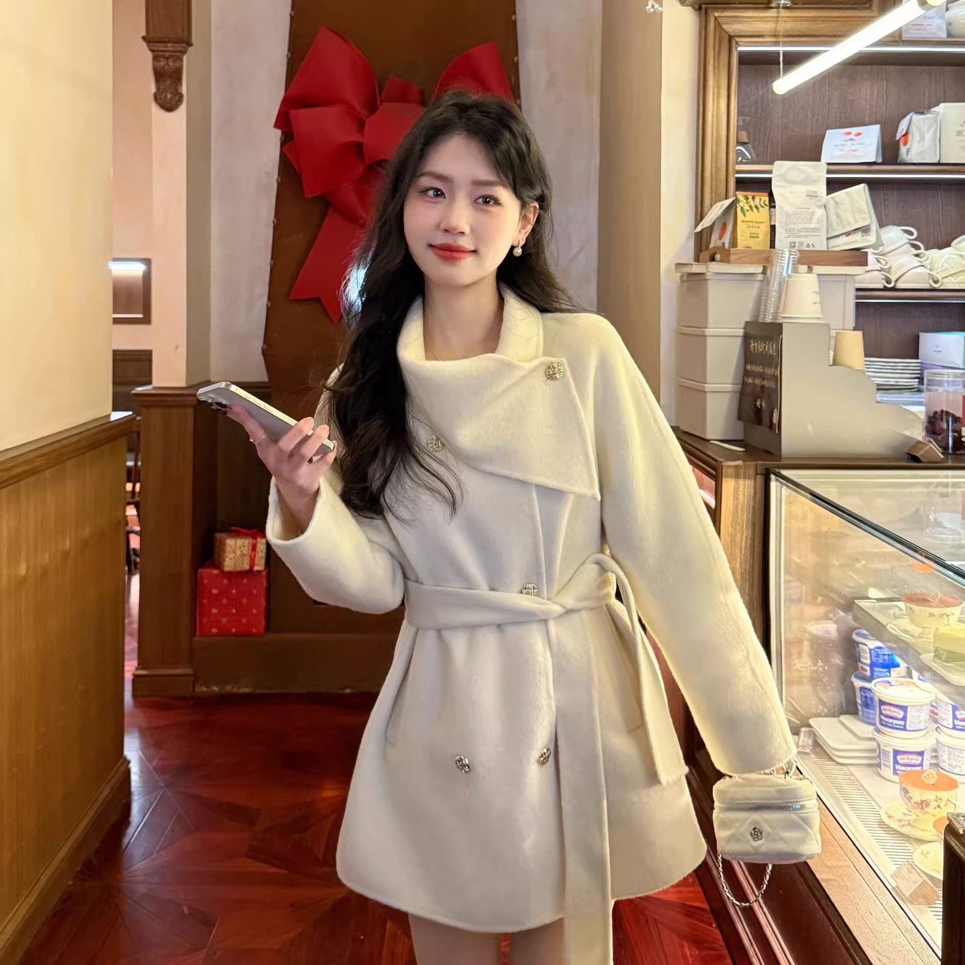 Premium Thick Wool New Waist-cropped Petite Coat Beige