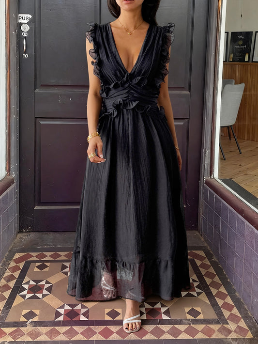 Elegant Style Suspender Dress Women Black