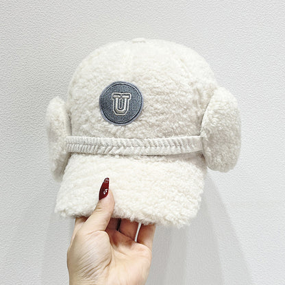Versatile Letters Lamb Wool Baseball Cap For Women White 54to59cm Adjustable