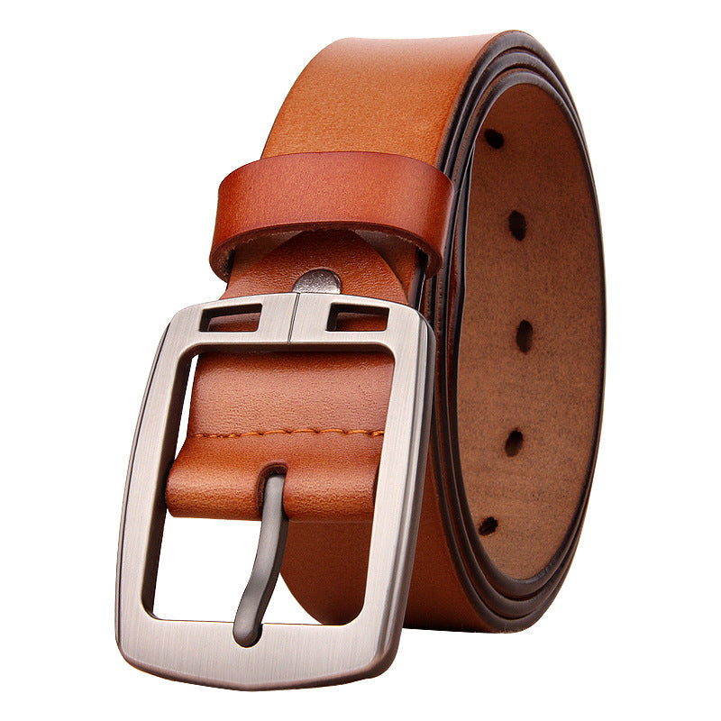 Cowhide Young And Middle-aged Retro Men's Belt 8030 Yellow Brown