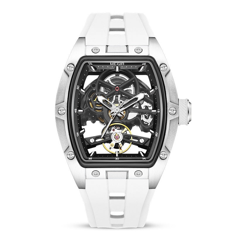 Men's Mechanical Watch Hollow Watch Steel Case Silver Surface