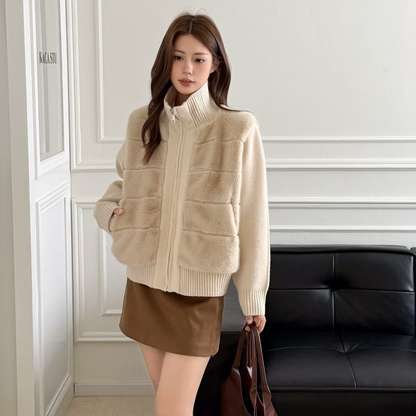Women's Autumn And Winter New Loose Casual Sweater Coat Thick Apricot Free Size