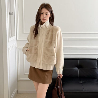 Women's Autumn And Winter New Loose Casual Sweater Coat Thick Apricot Free Size