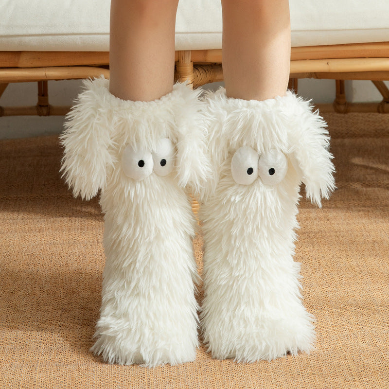 Thickened And Fleece Anti-slip Women's Plush Snow Socks And Shoe Covers White Average Size
