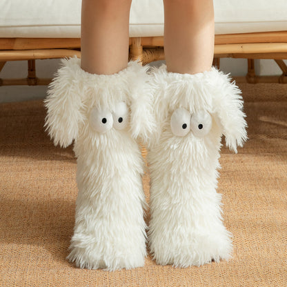 Thickened And Fleece Anti-slip Women's Plush Snow Socks And Shoe Covers White Average Size
