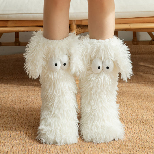 Thickened And Fleece Anti-slip Women's Plush Snow Socks And Shoe Covers White Average Size