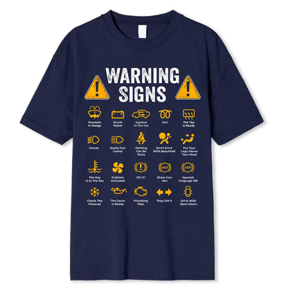 Funny Driving Warning Signs 101 Auto Mechanic Gift Driver T-Shirt Oversized Casual T Shirt Cotton Mens Tops Tees Cotton Clothing Dark Blue