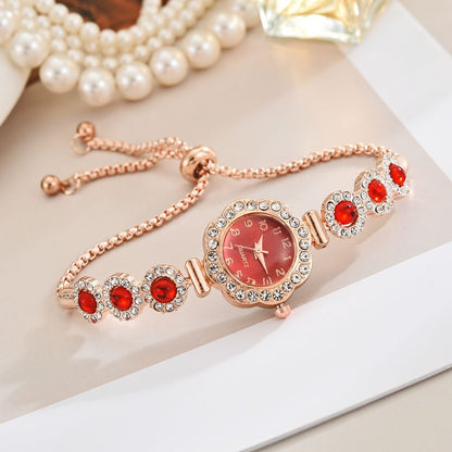 Free Pull-out Bracelet Women's Watch Fashion Color Diamond Rose Gold Red