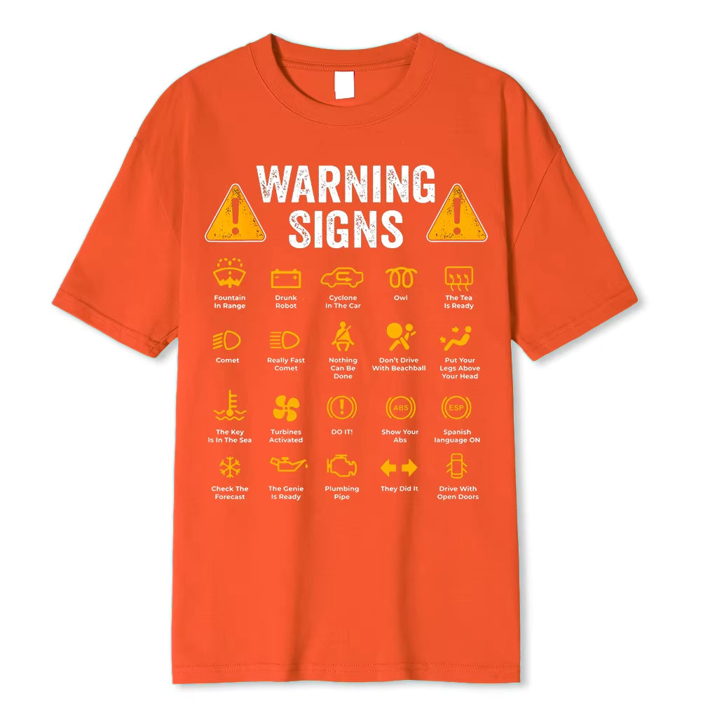 Funny Driving Warning Signs 101 Auto Mechanic Gift Driver T-Shirt Oversized Casual T Shirt Cotton Mens Tops Tees Cotton Clothing Orange