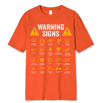 Funny Driving Warning Signs 101 Auto Mechanic Gift Driver T-Shirt Oversized Casual T Shirt Cotton Mens Tops Tees Cotton Clothing Orange