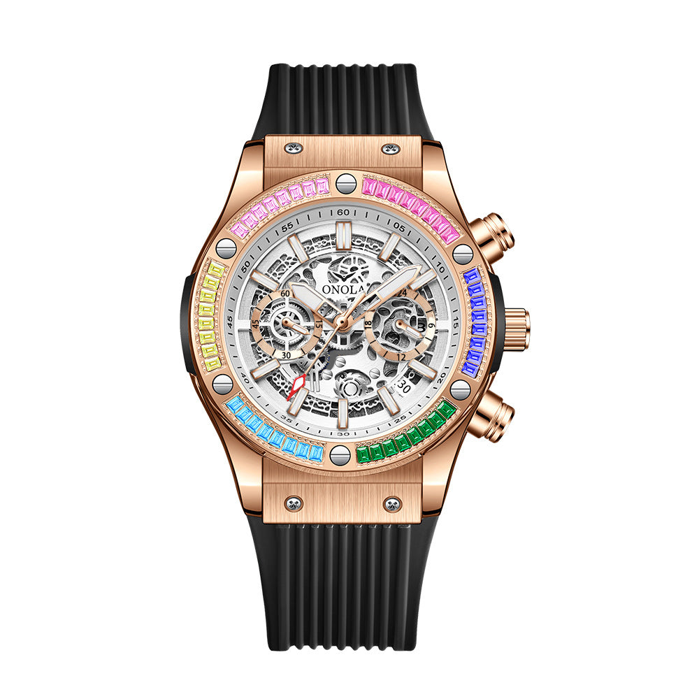 Men's Fashionable All-match Waterproof Multi-functional Quartz Watch Rose White
