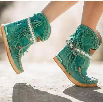 European And American Winter New Tassel Short Women's Boots Green