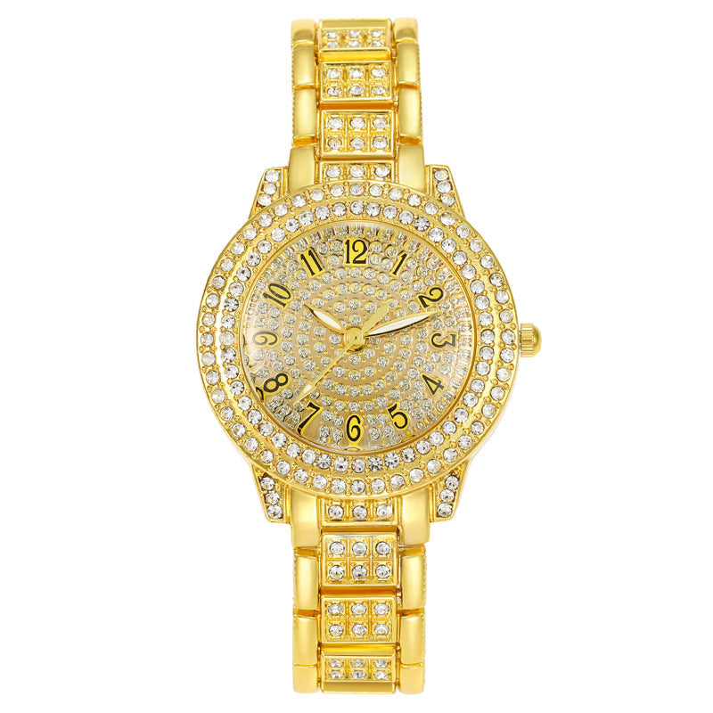 Women's Starry Rhinestone Watch Digital Roman Diamond Gold Digital