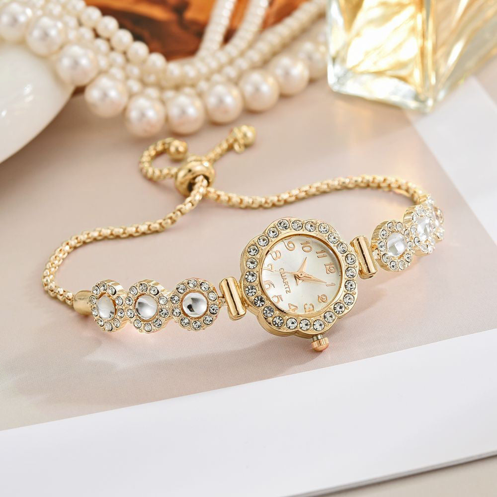 Free Pull-out Bracelet Women's Watch Fashion Color Diamond Gold White