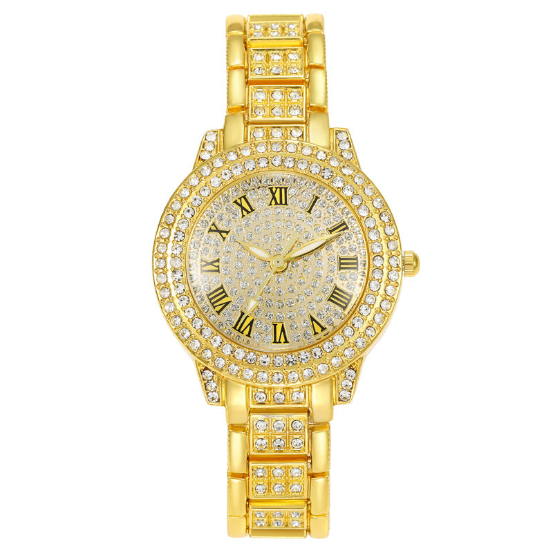 Women's Starry Rhinestone Watch Digital Roman Diamond Gold Roman