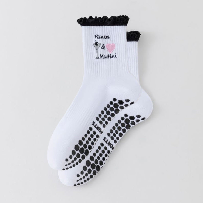 Women's Yoga Socks Professional Non-slip Black Lace Wine Glass