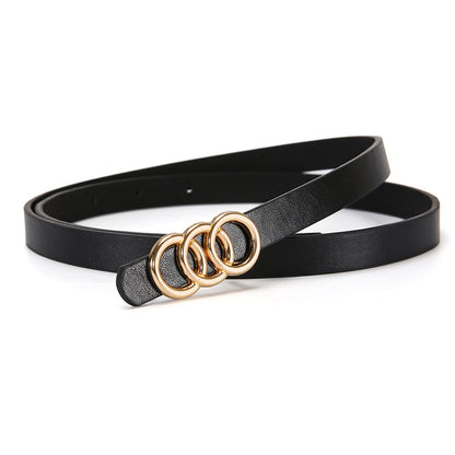 Women's Belt White Three-circle Simple All-matching Jeans Black