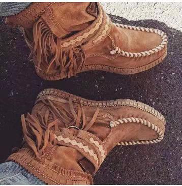 European And American Winter New Tassel Short Women's Boots Brown